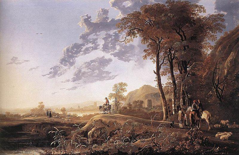 Aelbert Cuyp Evening Landscape with Horsemen and Shepherds Norge oil painting art